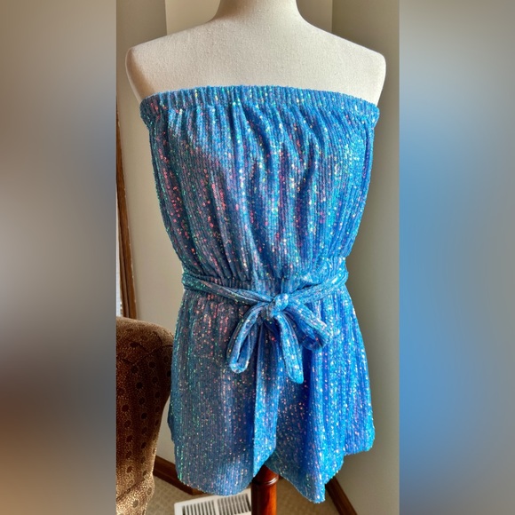 LIKLEY Layne Sequin Romper Arbl Blue size 10 - (NWT) - Picture 3 of 9